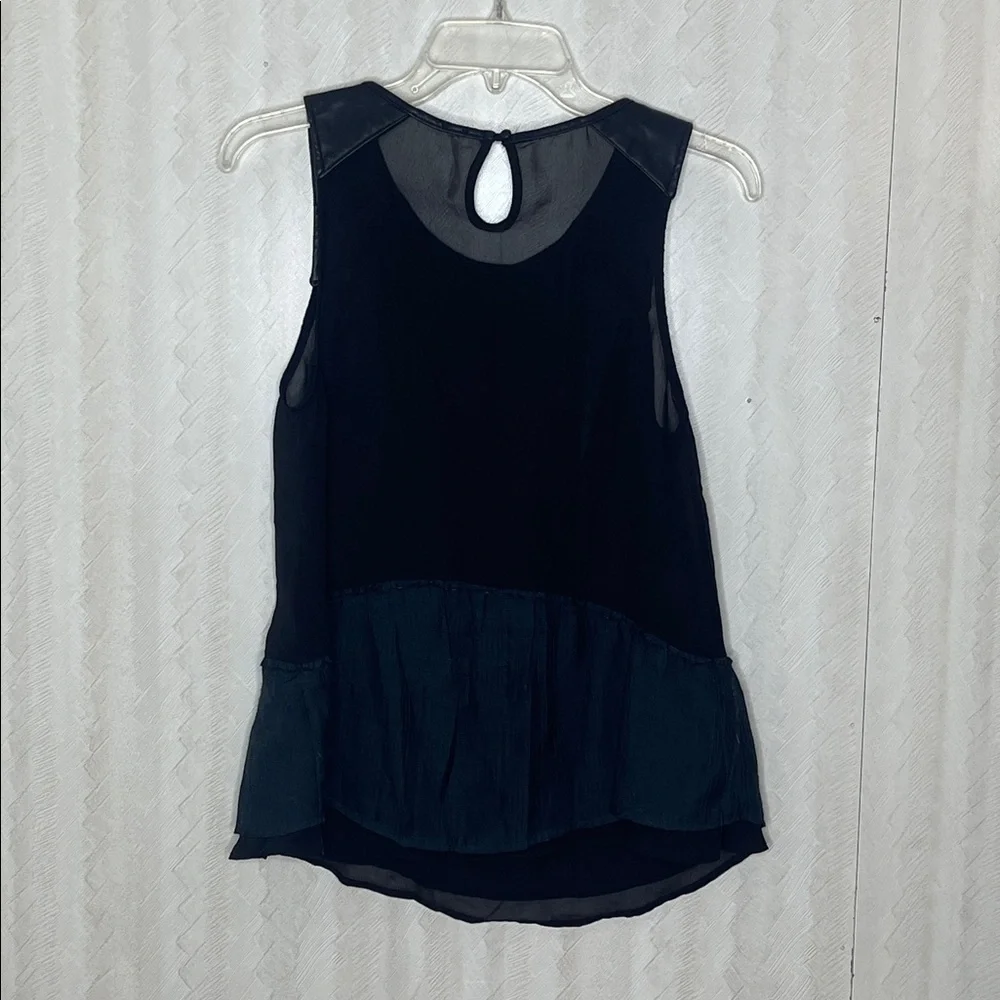 🔥 FREE PEOPLE Tank Top Paint the Town Faux Leather Strap Black Ruffle Front S